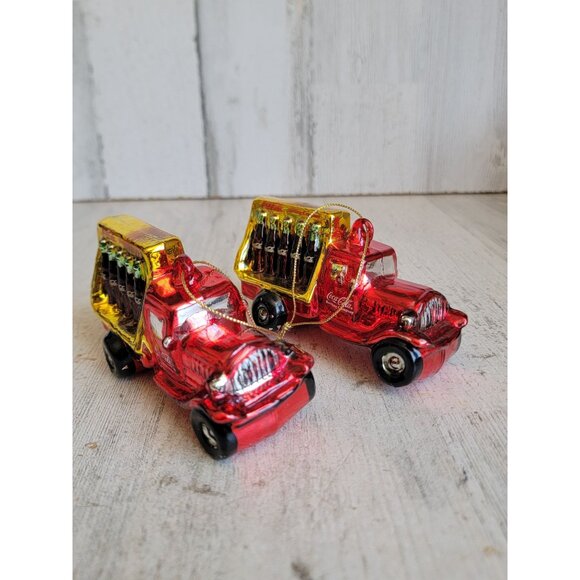 Vintage Coca-Cola red truck bottle delivery car glass ornament Xmas set - Picture 1 of 8